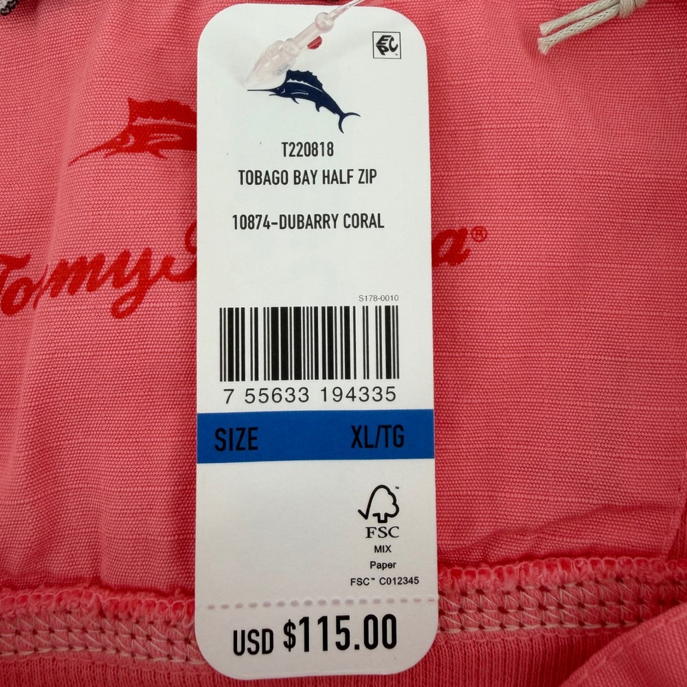 Tommy Bahama Tobago Bay Half Zip Pullover Dubarry Coral Mens XL T220818 NEW - Picture 7 of 11